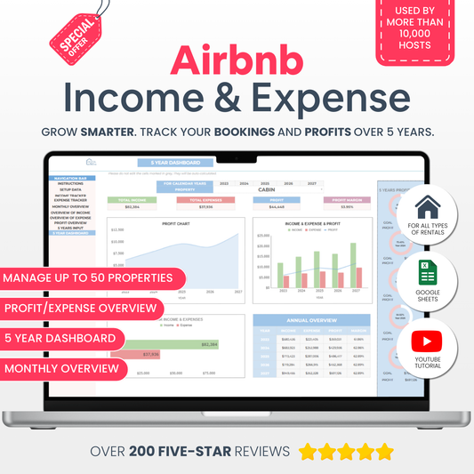 Airbnb Template Income and Expense Spreadsheet - Digital Teo Shop