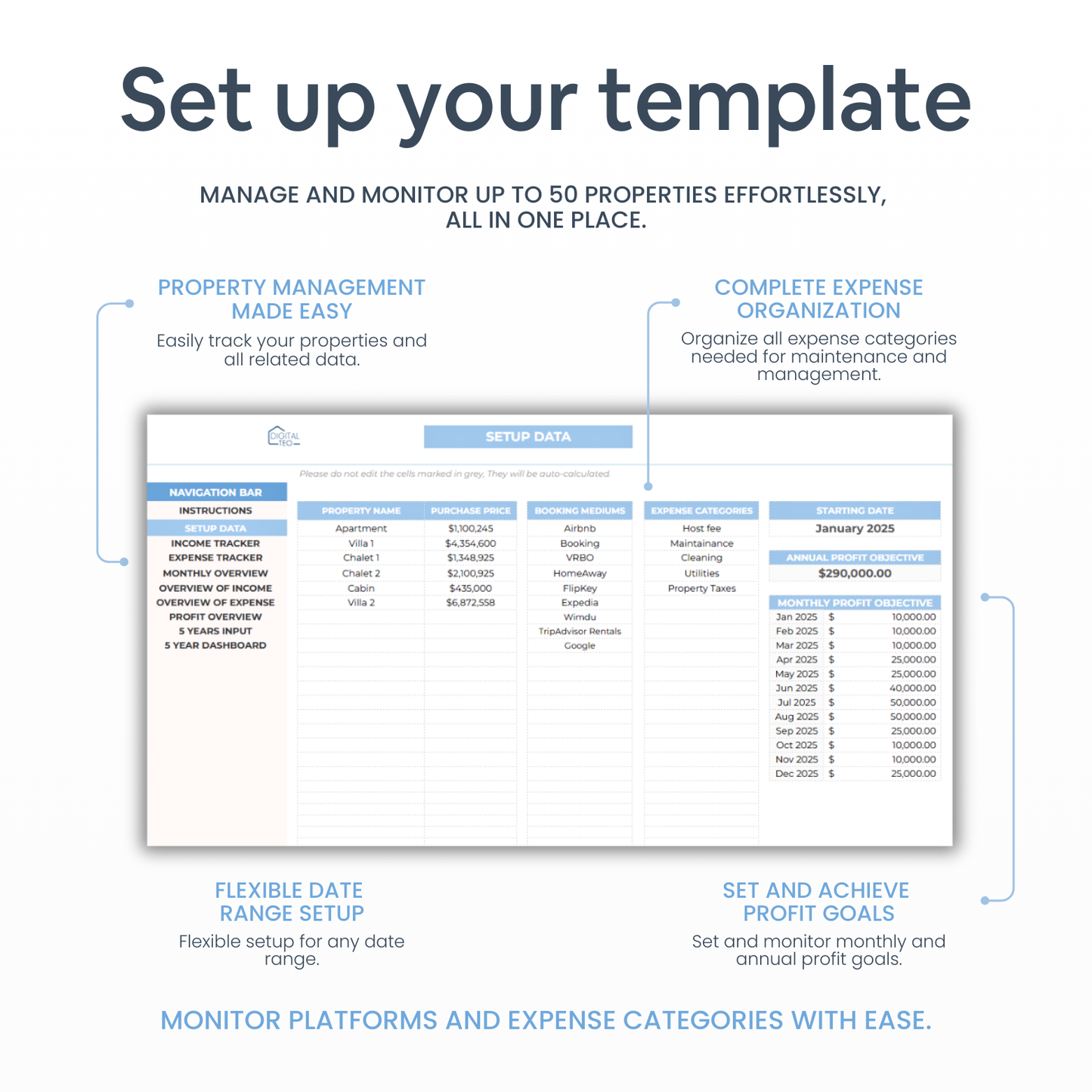 Airbnb Template Income and Expense Spreadsheet - Digital Teo Shop