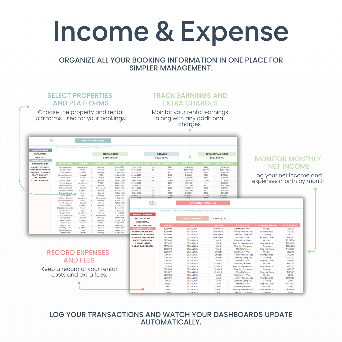 Airbnb Template Income and Expense Spreadsheet - Digital Teo Shop