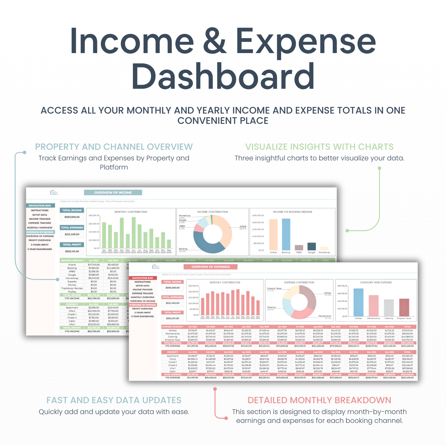 Airbnb Template Income and Expense Spreadsheet - Digital Teo Shop