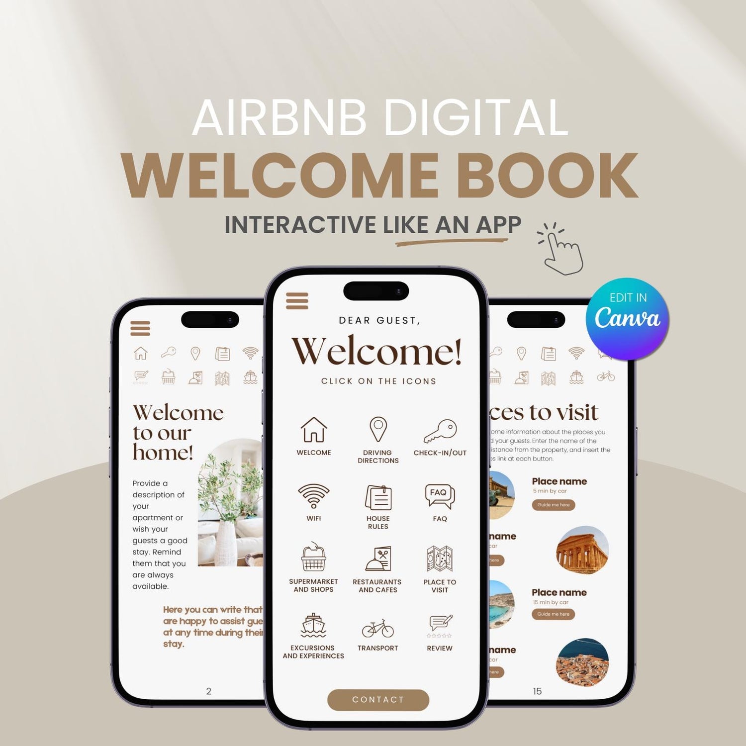 Airbnb Welcome Book Digital Interactive Mobile Template, Editable Guest Book, Canva Guidebook Host Template, VRBO Short term Vacation rental - Digital Teo Shop
