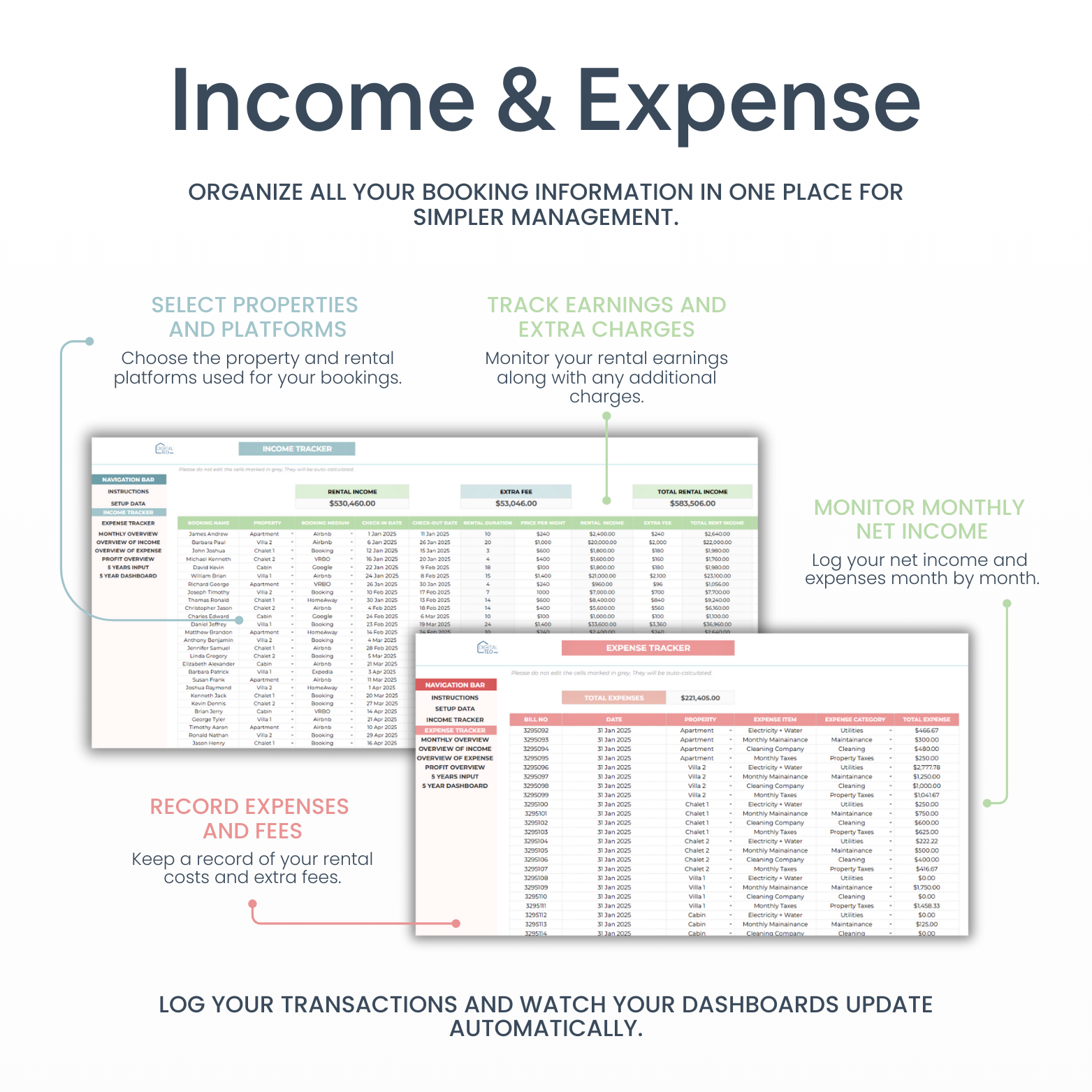 Airbnb Template Income and Expense Spreadsheet - Digital Teo Shop