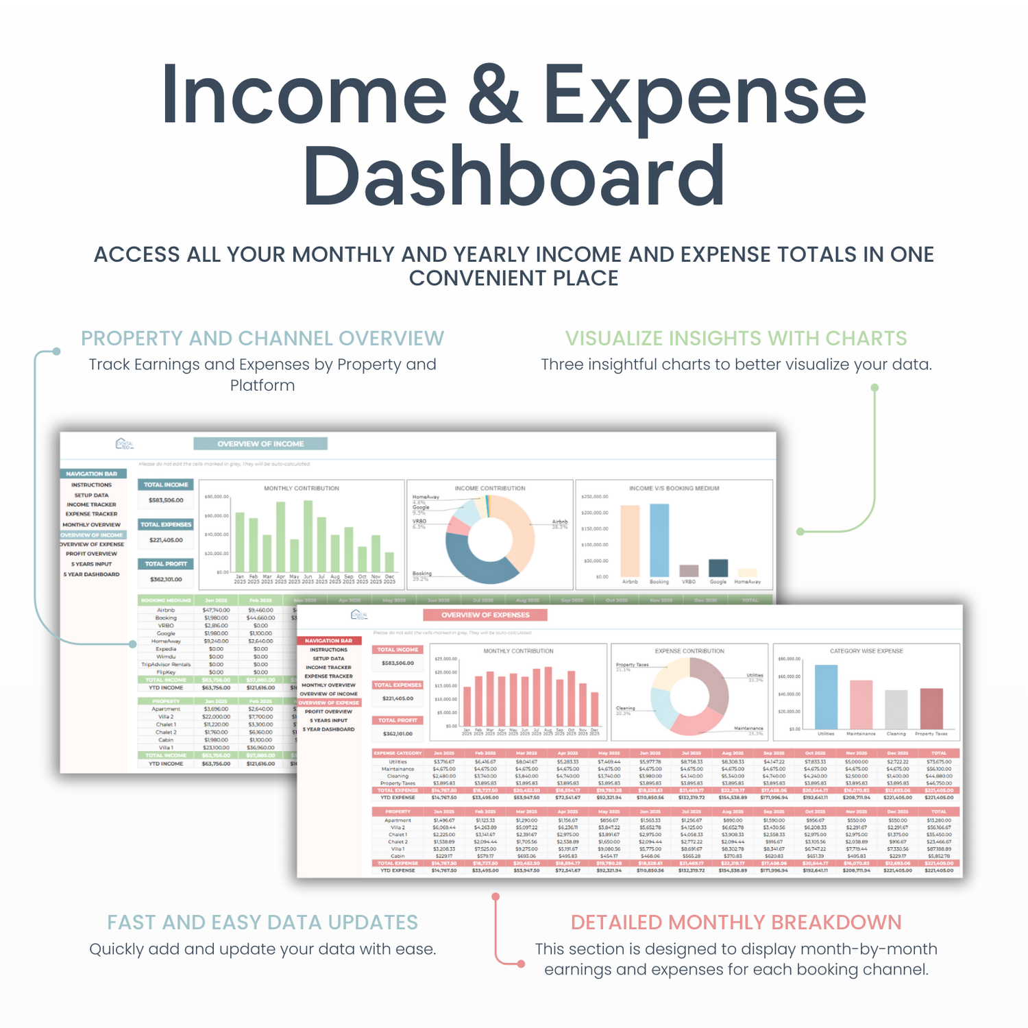 Airbnb Template Income and Expense Spreadsheet - Digital Teo Shop