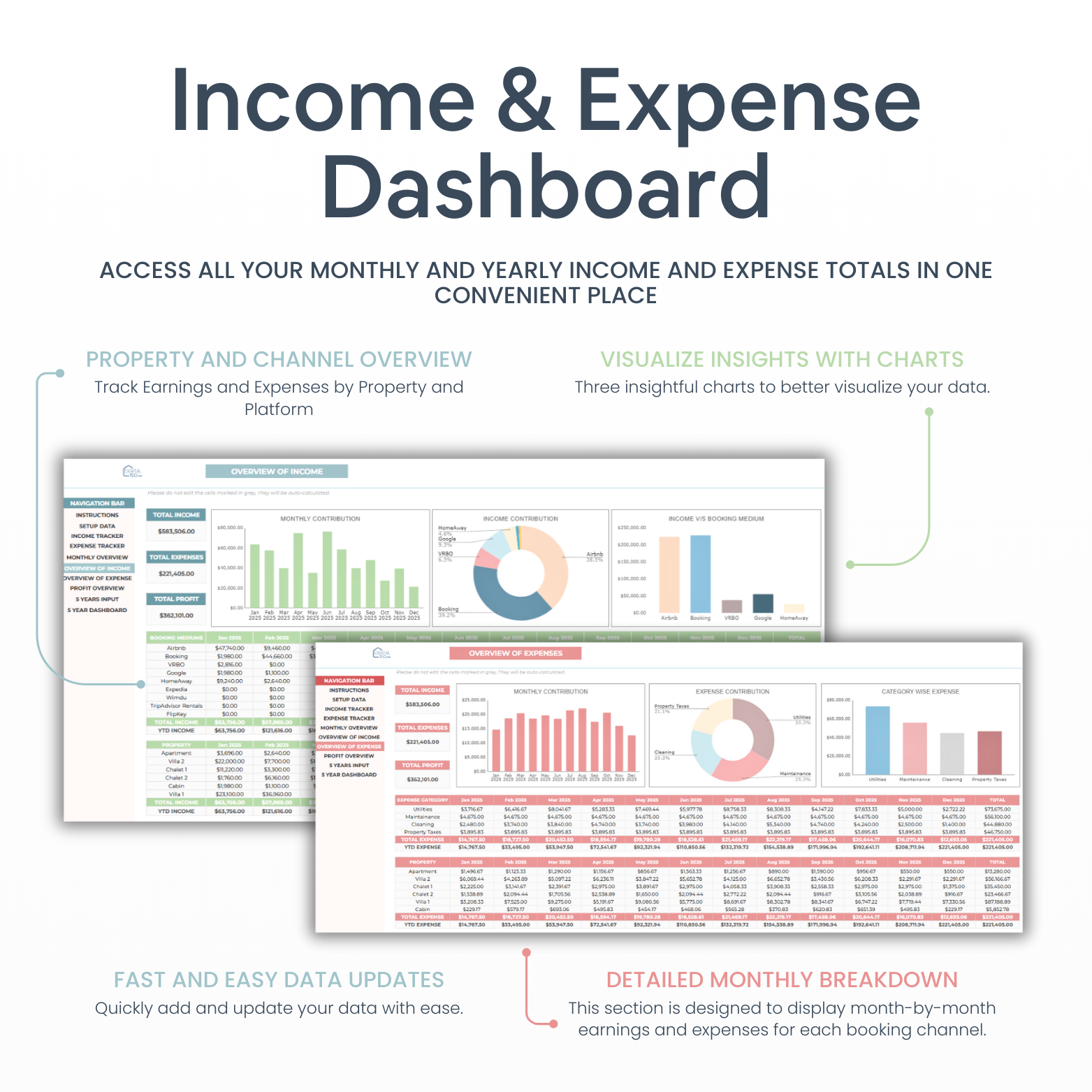 Airbnb Template Income and Expense Spreadsheet - Digital Teo Shop